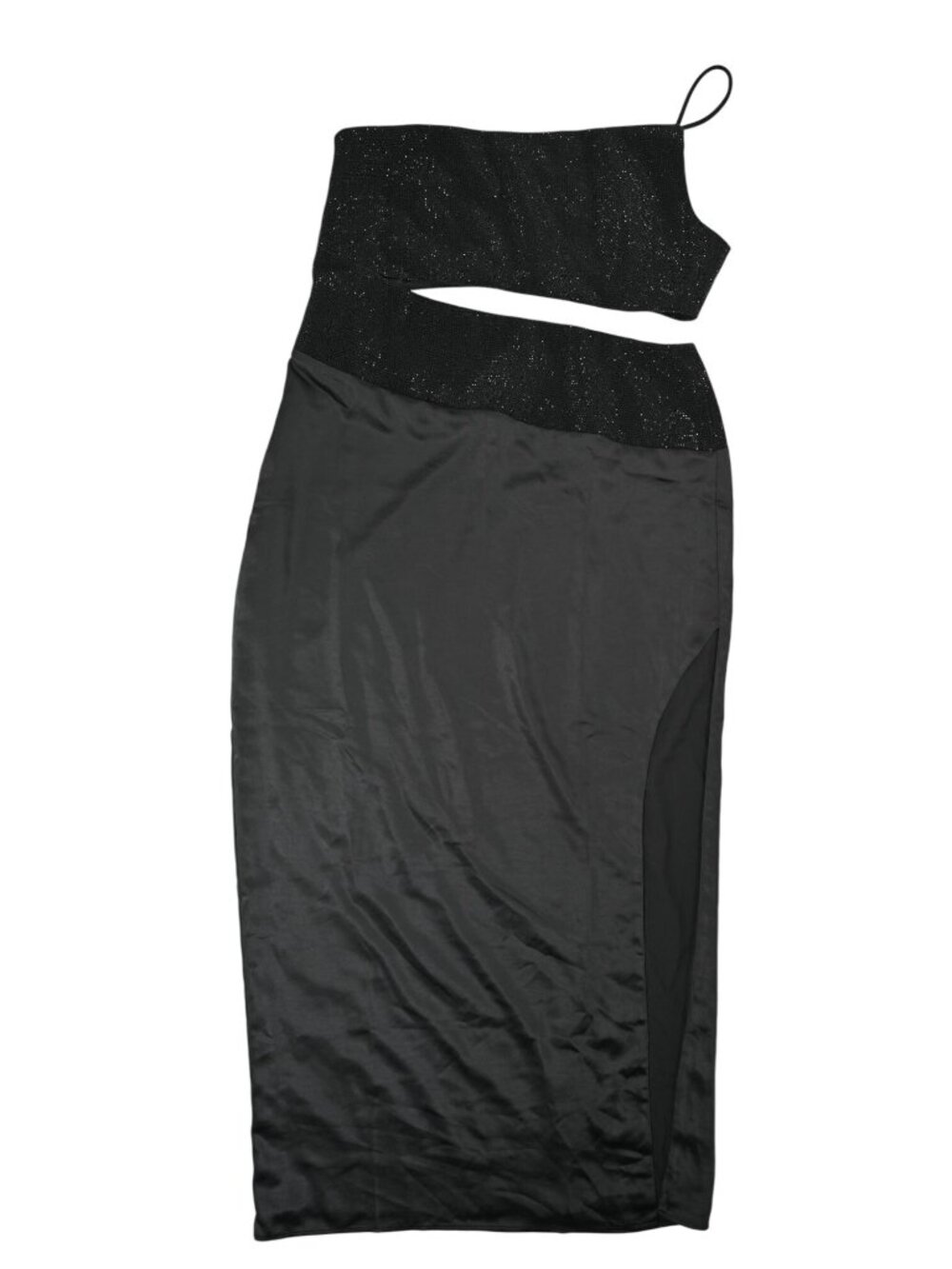 Meshki Athena One SHoulder Diamante Maxi Dress in Black